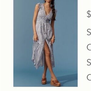 Anthropologie Blue and White Gingham High Low Dress